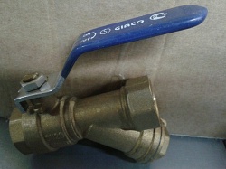 Фильтр с краном шаровым д/воды    3/4" GIACO 375, латунь, синяя ручка, металл. (в кор.-80шт.)