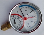 TIM Y-80-10 Термоманометр радиальный D=80 мм  вертикальный 1/4",1/2"Н, 10 бар, 120°С, 136198