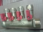 Коллектор с отсекающими кранами под металлопласт.трубу, 1"х16х4, GACO красный